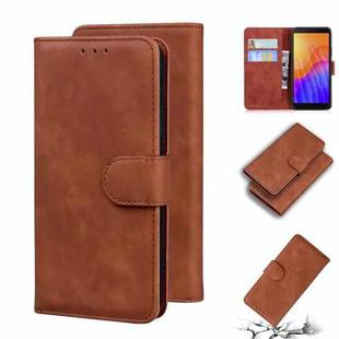 For Huawei Y5p Skin Feel Pure Color Flip Leather Phone Case(Brown)