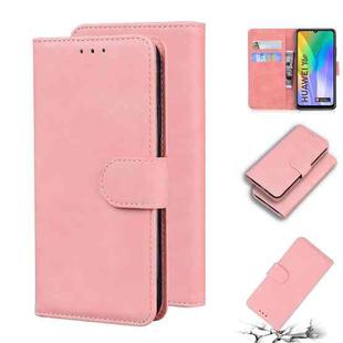 For Huawei Y6p Skin Feel Pure Color Flip Leather Phone Case(Pink)