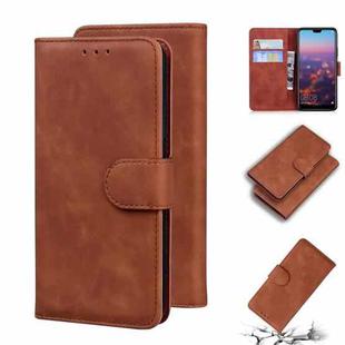 For Huawei P20 Skin Feel Pure Color Flip Leather Phone Case(Brown)