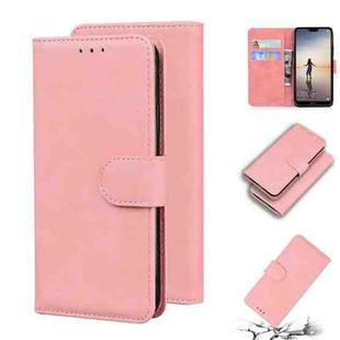 For Huawei P20 lite Skin Feel Pure Color Flip Leather Phone Case(Pink)