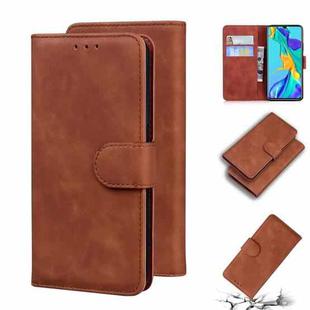 For Huawei P30 Skin Feel Pure Color Flip Leather Phone Case(Brown)