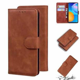 For Huawei P smart 2021 / Y7a Skin Feel Pure Color Flip Leather Phone Case(Brown)