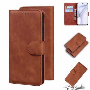 For Huawei P50 Skin Feel Pure Color Flip Leather Phone Case(Brown)