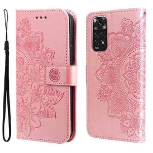 For Xiaomi Redmi Note 11 4G(Global)/Redmi Note 11s 4G(Global) 7-petal Flowers Embossing Pattern Horizontal Flip Leather Case(Rose Gold)