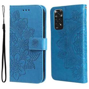 For Xiaomi Redmi Note 11 4G(Global)/Redmi Note 11s 4G(Global) 7-petal Flowers Embossing Pattern Horizontal Flip Leather Case(Blue)