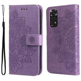 For Xiaomi Redmi Note 11 4G(Global)/Redmi Note 11s 4G(Global) 7-petal Flowers Embossing Pattern Horizontal Flip Leather Case(Light Purple)