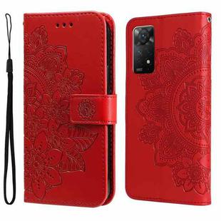 For Xiaomi Redmi Note 11 Pro 4G/Redmi Note 11 Pro 5G(Global)/Redmi Note 11E Pro 7-petal Flowers Embossing Pattern Horizontal Flip Leather Case(Red)
