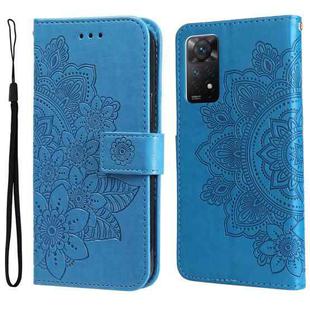 For Xiaomi Redmi Note 11 Pro 4G/Redmi Note 11 Pro 5G(Global)/Redmi Note 11E Pro 7-petal Flowers Embossing Pattern Horizontal Flip Leather Case(Blue)
