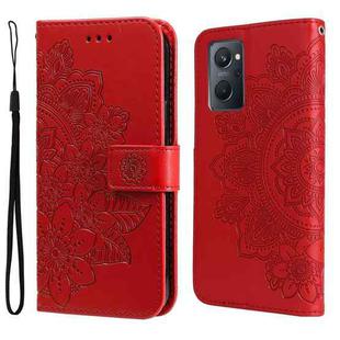 For OPPO Realme 9i / A36 4G / A76 4G(Global) 7-petal Flowers Embossing Pattern Horizontal Flip Leather Case(Red)
