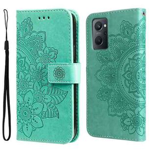 For OPPO Realme 9i / A36 4G / A76 4G(Global) 7-petal Flowers Embossing Pattern Horizontal Flip Leather Case(Green)