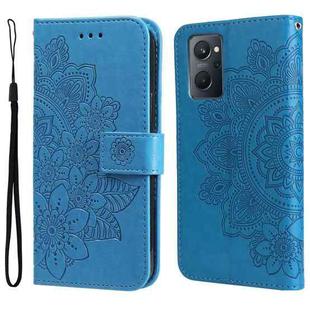 For OPPO Realme 9i / A36 4G / A76 4G(Global) 7-petal Flowers Embossing Pattern Horizontal Flip Leather Case(Blue)