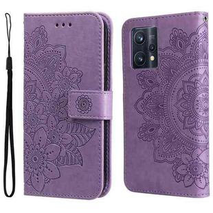 For OPPO Realme 9 Pro+ 7-petal Flowers Embossing Pattern Horizontal Flip Leather Case(Light Purple)