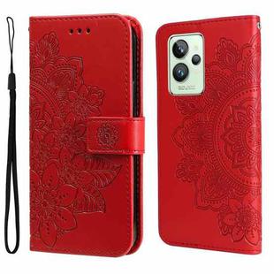 For OPPO Realme GT2 Pro 7-petal Flowers Embossing Pattern Horizontal Flip Leather Case(Red)