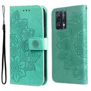 For OPPO Realme 9 Pro/Realme V25 7-petal Flowers Embossing Pattern Horizontal Flip Leather Case(Green)