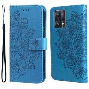 For OPPO Realme 9 Pro/Realme V25 7-petal Flowers Embossing Pattern Horizontal Flip Leather Case(Blue)
