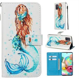 For Galaxy A71 Colored Drawing Pattern Plain Weave Horizontal Flip Leather Case with Holder & Card Slot & Wallet&Lanyard(Mermaid)