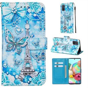 For Galaxy A71 Colored Drawing Pattern Plain Weave Horizontal Flip Leather Case with Holder & Card Slot & Wallet&Lanyard(Tower Butterfly)