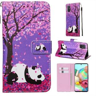 For Galaxy A71 Colored Drawing Pattern Plain Weave Horizontal Flip Leather Case with Holder & Card Slot & Wallet&Lanyard(Cherry Blossom Panda)
