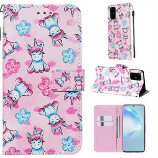 For Galaxy S20+ Colored Drawing Pattern Plain Weave Horizontal Flip Leather Case with Holder & Card Slot & Wallet&Lanyard(Unicorn and Flowers)