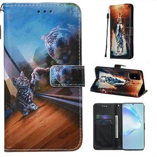 For Galaxy S20+ Colored Drawing Pattern Plain Weave Horizontal Flip Leather Case with Holder & Card Slot & Wallet&Lanyard(Mirror Cat)