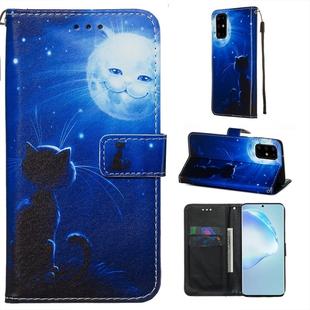 For Galaxy S20+ Colored Drawing Pattern Plain Weave Horizontal Flip Leather Case with Holder & Card Slot & Wallet&Lanyard(Cat and Sun)