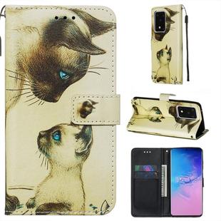 For Galaxy S20 Ultra Colored Drawing Pattern Plain Weave Horizontal Flip Leather Case with Holder & Card Slot & Wallet&Lanyard(Cat Looking)