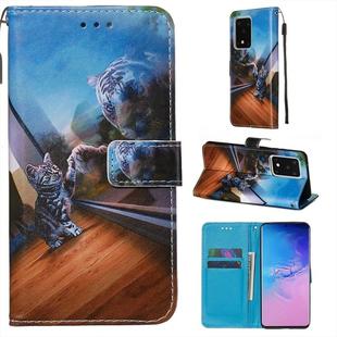 For Galaxy S20 Ultra Colored Drawing Pattern Plain Weave Horizontal Flip Leather Case with Holder & Card Slot & Wallet&Lanyard(Mirror Cat)