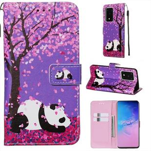 For Galaxy S20 Ultra Colored Drawing Pattern Plain Weave Horizontal Flip Leather Case with Holder & Card Slot & Wallet&Lanyard(Cherry Blossom Panda)