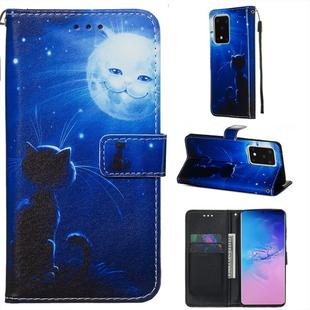 For Galaxy S20 Ultra Colored Drawing Pattern Plain Weave Horizontal Flip Leather Case with Holder & Card Slot & Wallet&Lanyard(Cat and Sun)