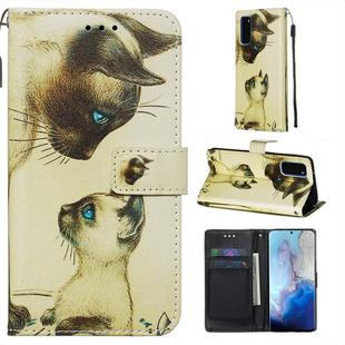 For Galaxy S20 Colored Drawing Pattern Plain Weave Horizontal Flip Leather Case with Holder & Card Slot & Wallet&Lanyard(Cat Looking)