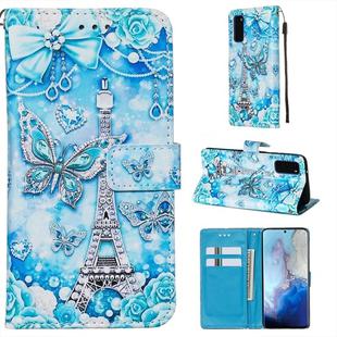 For Galaxy S20 Colored Drawing Pattern Plain Weave Horizontal Flip Leather Case with Holder & Card Slot & Wallet&Lanyard(Tower Butterfly)