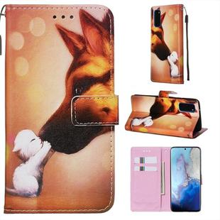 For Galaxy S20 Colored Drawing Pattern Plain Weave Horizontal Flip Leather Case with Holder & Card Slot & Wallet&Lanyard(Hound Kiss)