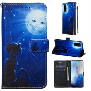 For Galaxy S20 Colored Drawing Pattern Plain Weave Horizontal Flip Leather Case with Holder & Card Slot & Wallet&Lanyard(Cat and Sun)
