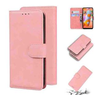 For Samsung Galaxy A11 EU Version Skin Feel Pure Color Flip Leather Phone Case(Pink)