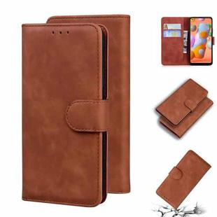 For Samsung Galaxy A11 EU Version Skin Feel Pure Color Flip Leather Phone Case(Brown)