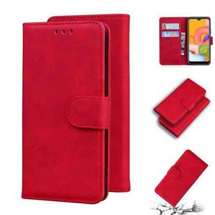 For Samsung Galaxy A01 Skin Feel Pure Color Flip Leather Phone Case(Red)