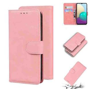 For Samsung Galaxy A02 / M02 Skin Feel Pure Color Flip Leather Phone Case(Pink)
