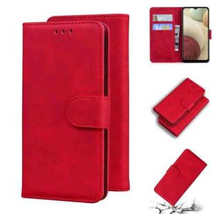 For Samsung Galaxy A12 5G Skin Feel Pure Color Flip Leather Phone Case(Red)