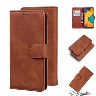 For Samsung Galaxy A20 / A30 Skin Feel Pure Color Flip Leather Phone Case(Brown)