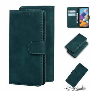 For Samsung Galaxy A21 Skin Feel Pure Color Flip Leather Phone Case(Green)