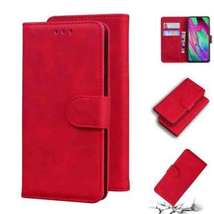 For Samsung Galaxy A40 Skin Feel Pure Color Flip Leather Phone Case(Red)