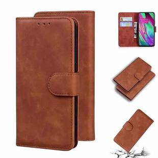 For Samsung Galaxy A40 Skin Feel Pure Color Flip Leather Phone Case(Brown)