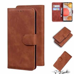 For Samsung Galaxy A42 5G Skin Feel Pure Color Flip Leather Phone Case(Brown)