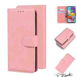 For Samsung Galaxy A51 4G Skin Feel Pure Color Flip Leather Phone Case(Pink)