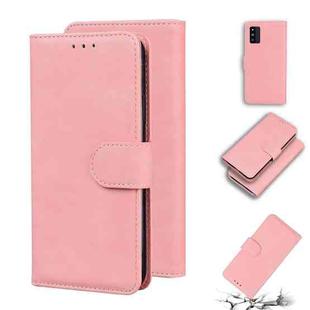 For Samsung Galaxy F52 5G Skin Feel Pure Color Flip Leather Phone Case(Pink)