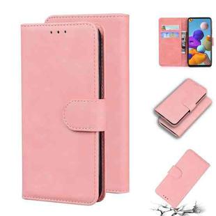 For Samsung Galaxy A21s Skin Feel Pure Color Flip Leather Phone Case(Pink)