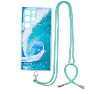 For Samsung Galaxy S22 Ultra 5G Starry Sky Epoxy TPU Phone Case with Neck Lanyard(Waves)
