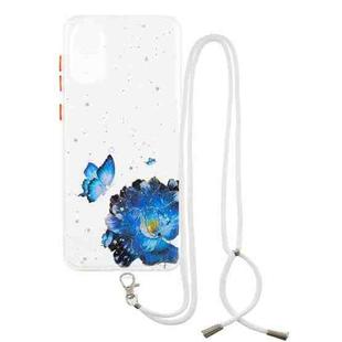 For Samsung Galaxy A03 Core Starry Sky Epoxy TPU Phone Case with Neck Lanyard(Blue Butterfly)