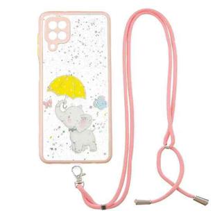 For Samsung Galaxy A22 4G Starry Sky Epoxy TPU Phone Case with Neck Lanyard(Elephant)