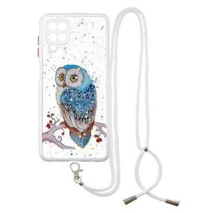 For Samsung Galaxy A22 4G Starry Sky Epoxy TPU Phone Case with Neck Lanyard(Owl)